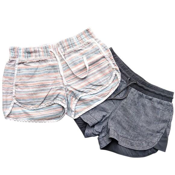Athleta Bali & Beachside Cabo Linen Shorts Size 4 Gray Striped Lot of 2 Pockets - Picture 1 of 13